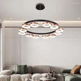 Chandeliers Led Chandelier Pendant Art Lamp Light Nordic Modern Luxury Round Bedroom Living Dining Rose Milk White Glossy Ring