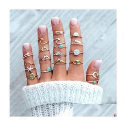 Cluster Rings 19 Pcs/Set Charm Gold Sier Color Finger Ring Set Vintage Boho Knuckle Party Punk Jewelry Gift For Women Girl Drop Delive Otqst