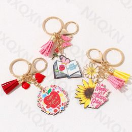 Pretty Apple Heart Flower Wooden Keychain Rose Book Butterfly Key Ring For Mama On Mother's Day Gift Handmade Jewelry Set