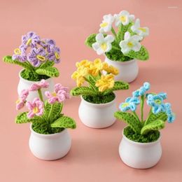 Decorative Flowers Crochet Flower Pot Handmade Finished Hand Woven Creative Desktop Ornament Wedding Party Room Decor Teacher's Day Gifts