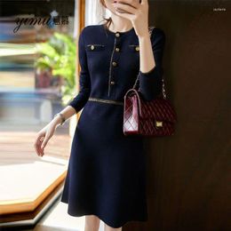 Casual Dresses Vintage Winter Knitted Dress Ladies Chic O-neck Long Sleeve Mini Sweater For Women Thickeing 2024 Clothes R120