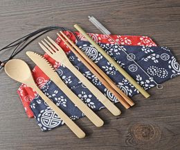 6 PcsSet Bamboo Flatware Portable Easy Carrying Dinnerware Set Bamboo Straw Cutlery Set With Bag And Brush Outdoor Camping BH23028768299