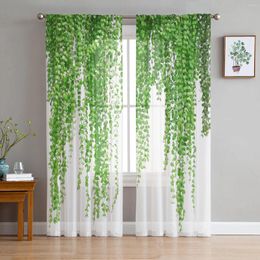 Curtain Plant Green Rattan Leaves White Sheer Curtains For Living Room Decoration Window Kitchen Tulle Voile Organza
