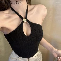 Women's Tanks OCEANLOVE Knitted Spring Summer T Shirt For Women Solid Hollow Out Halter Sexy Ropa De Mujer Y2k Korean Fashion Tank Tops