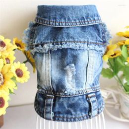 Dog Apparel Jean Jacket Blue Denim Lapel Vest Coat T-Shirt Costume Cute Girl Boy Puppy Clothes For Small Medium Dogs Pet