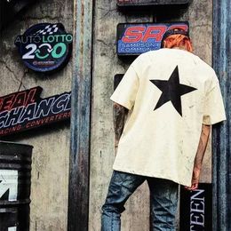 Men's T-Shirts 2024 New Luxury Brand 100% Cotton T Shirt Five Pointed Star Print Short Sleeve Summer Men Oversized T-shirt Women Tee Streetwear J240523