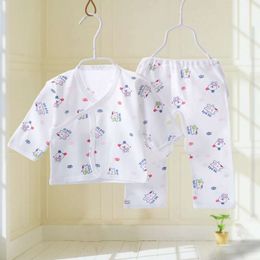 Cotton Newborn Soft Skin Friendly Cartoon Print Pama Sets Baby Unisex Clothes Cute Breathable Long Sleeve Home Sleepwear SetF 0525