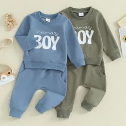 Clothing Sets Children Baby Boys Tracksuits 2piece Pullovers Letter Print Long Sleeve Sweatshirt Elastic Trousers Toddler Clothes Outfits