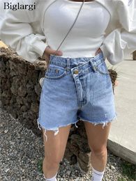 Women's Shorts Jeans Retro Fashion Irregular High Waist Patchwork Summer Mini Women Wide Leg Korean Ladies Trousers Loose Woman