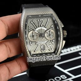 New Vanguard V45 Quartz Chronograph Mens Watch Steel Case Black Inner Gray Texture Dial Big Number Markers Rubber Leather Puretime E129 252Q