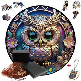 Puzzles Exquisite Irregular Wooden Owl Jigsaw Puzzles For Kid Fancy Educational Intellectual Toy Adults Charming Wood DIY Crafts Y240524