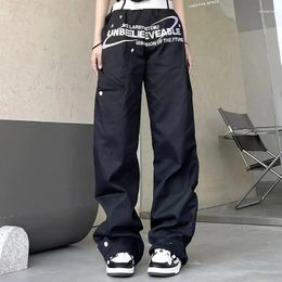 Women's Pants Harajuku Letter Print Casual American Retro Women Loose Wide Leg High Waist Female Streetwear Hip Hop Trousers