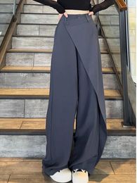 Women's Pants High Waist Straight Leg Longs Loose Fit Solid Colour Trousers Tienda Irregular Thin Female Clothing 2024