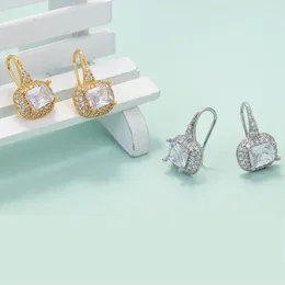 Stud Earrings EYIKA Luxury Gold Silver Color Square Shine Zircon Drop Earring Wedding Bridal Accessories Hook Women Jewelry