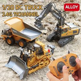 RC Truck Alloy 11 Channel 2.4G Rotate 680 ° Remote Control Excavator Bulldozer Dump Trucks Toy Gifts for Boy Christmas Present