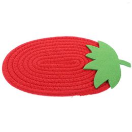 Table Mats Round Placemats Strawberry Potholders Woven Creative Cup Pad Insulated Bowl Drinks Shape Red Cotton Weaving