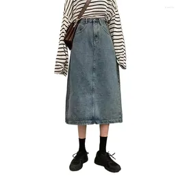 Skirts Spring Woman Midi Denim Fashion High Waist A-Line Black Split Skirt Vintage Blue Jeans