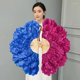 Decorative Flowers Silk Chinese Fan Folding Hand Held Bamboo Prints Vintage Retro Style Dance Wedding Party Handmade Blue 1pc