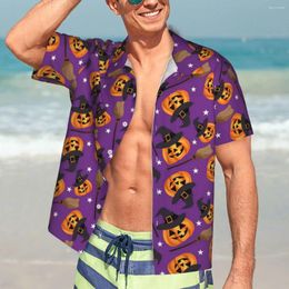 Men's Casual Shirts Watercolour Pumpkin Beach Shirt Male Halloween Print Hawaiian Short-Sleeved Custom Vintage Oversize Blouses Gift