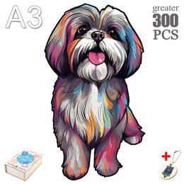 Popular Colorful Dog Wooden Jigsaw Puzzle With Box Adult Children's Puzzle Gift Unique Wooden Diy Crafts Family Puzzle Games