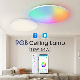 MARPOU RGB Kolorowe LED Okrągły sufit Light Smart App Dimmmable 370 mm 300 mm 18-54W 220V Lampa otoczenia do dekoracji domu w sypialni