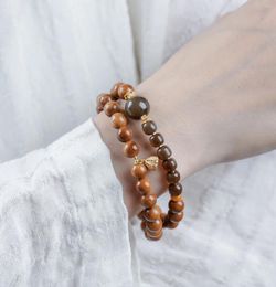 Strand Natural Double Circle Cook Bracelet With Hetian Jade 925 Silver Gold-plated Lotus Seed 6MM Women's Gift