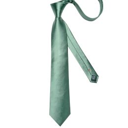 2022 New Sage Green Solid Silk Men's Neck Tie Set Pocket Square Cufflinks 8cm Wide 150cm Length Ties for Men Accessories Gift