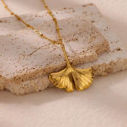 Pendant Necklaces Vintage Ginkgo Leaf For Women Stainless Steel Chain Lucky Wedding Aesthetic Party Jewerly Anillos Mujer