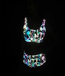 Women Reflective Bikini Colourful Reflect Light Shorts Bra Sexy Night Club Pole Dance 2 Piece Set Techwear Clothing Beach Outfits4065073
