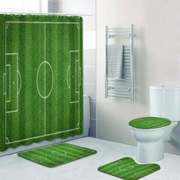 Shower Curtains Cool Grass Soccer Field Football Curtain Set For Bathroom Sport Green Lawn Court Bath Rug Home Decor Ball Game Gift