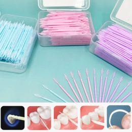 300pcs/box Double-head Interdental Brush Plastic Toothpick Soft Plastic Brushed Oral Care Toothbrush for Dentures