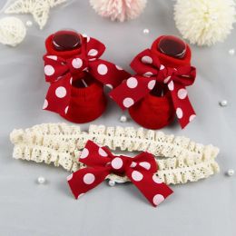 2Pcs/Set Korean Baby Headband Socks Red BowKnot Girl Hair Band Lovely Dot Striped Plaid Bows Infant Sock Kid Hair Accessories