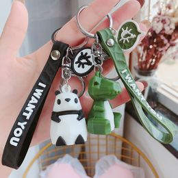 Cartoon Creative Geometry Cut Family Keychain Bag Couple Pendant Cute Dinosaur Panda Keychain Gift