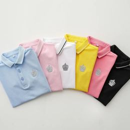 Girls boys polo shirts childrens short sleeved T-shirts youth cotton tops summer clothing for children aged 3 to 14 Korean style 240522