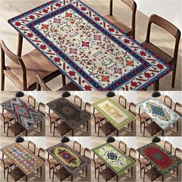 Table Cloth Classical Pattern Rectangular TableCloth Waterproof Elastic Edge Bohemian Flower Fitted Cover Indoor Outdoor