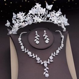 Gorgeous Butterfly Tiaras Bridal Jewelry Sets and Crown Flower Choker Necklace Sets Wedding Bride Jewelry Set Accessories