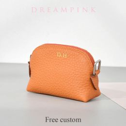 Luxury Genuine Leather Small Coin Purse Custom Letters Key Ring Zip Pouch Personalise Name Gift Mini Lipstick Change Wallet