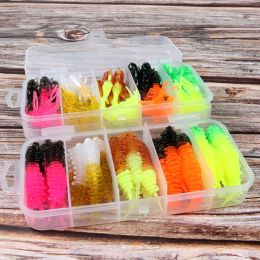 JOHNCOO 30pcs Fishing Lure kit Soft Bait 50mm 75mm Silicone Worm for Perch Swimbait Artificial Bass Trout Lure