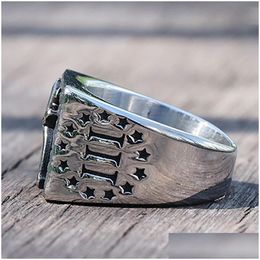 Band Rings Vintage 1776 Independence Day Ring Heavy Sugar 14K White Gold Cowboy Men Double Guns Punk Gothic Mens Biker Jewelry Drop D Otqws