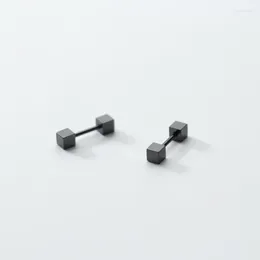 Stud Earrings MIQIAO Tiny Uncommonly For Men Women 925 Sterling Silver Screw-Back Black Cube Female On The Ears Gift Funny