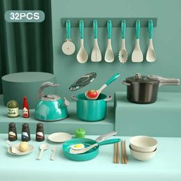 Kitchens Play Food 32 pieces of childrens kitchen cooking toy set pretending to cook food game and Utensils software role-playing toys for boys girls d240527