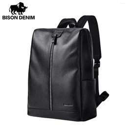 Backpack BISONDENIM Brand Men Leather School Bag Fashion Waterproof Travel Casual Book Male