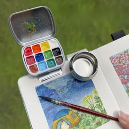 Empty Watercolor Palette Mini Travel Paint Box Metal Watercolor Paint Packing Box Going Out Sketching Painting Art Supplies