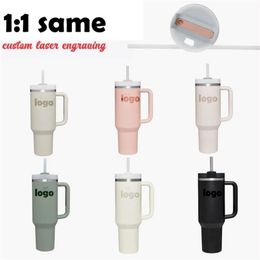 With SilverLogo H2 0 40oz Mugs Stainless Steel Tumblers Cups With Silicone Handle Lid And Straw 2nd Generation Big Capacity Car Vacuum 226K