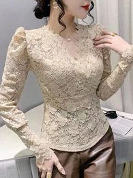 Women's T Shirts Woman Clothing Lace Embroidery T-shirts Spring 2024 Sexy See Through Tops Tees Female Tshirt Korean Clothes