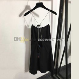 Basic Casual Dresses Breathable Sexy Sling Dress for Women Metal Badge Sleeveless Backless Party Dress8ew0