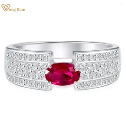 Cluster Rings Wong Rain Vintage 925 Sterling Silver Oval Cut 4 6 MM Ruby Gemstone Sparkling Cocktail Ring For Women Gifts Anniversary
