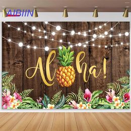 Party Decoration AIBIIN Aloha Pineapple Backdrop Rustic Tropical Hawaiian Decor Baby Shower Wood Pink Floral Lights Pography Background