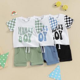 Clothing Sets Toddler Kids Baby Boys Summer Clothes Letter Print Checkerboard Short Sleeve T-Shirts Tops Elastic Waist Shorts 2pcs