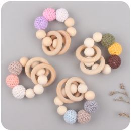 2Pcs Baby Pacifier Clips Elephant Wooden Clip Geometric Crochet Beads Bag Wood Teether for Baby Pacifier Holder Dummy Clips Set